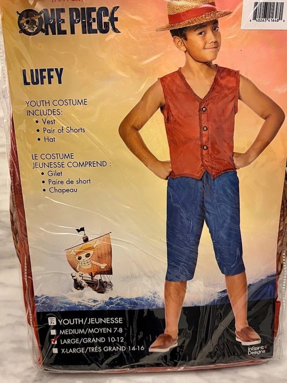 Spirit Halloween Luffy One Piece Costume Boys Medium NWT